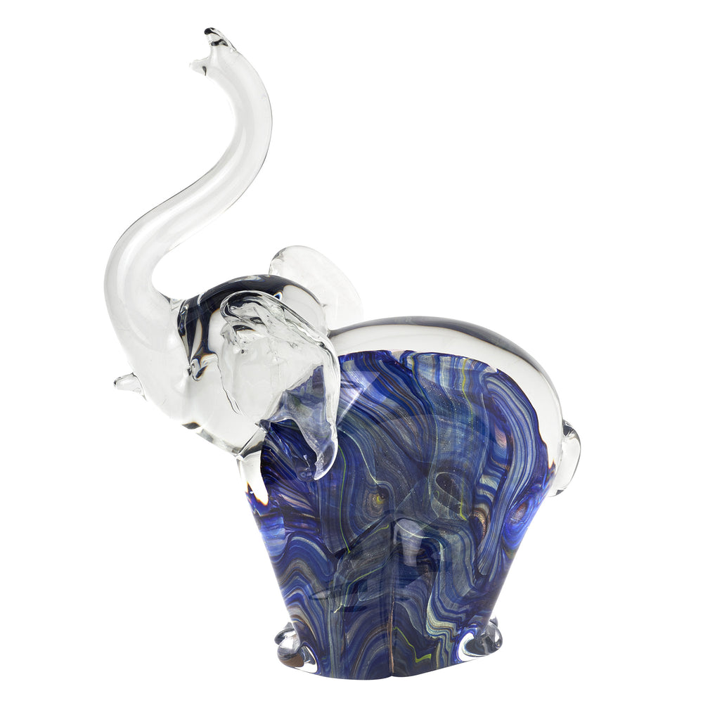 Homeroots 10" Blue Murano Glass Elephant Hand Painted Figurine Tabletop Sculpture  Murano Glass 476253