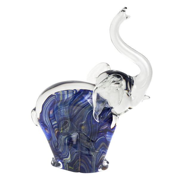 Homeroots 10" Blue Murano Glass Elephant Hand Painted Figurine Tabletop Sculpture  Murano Glass 476253