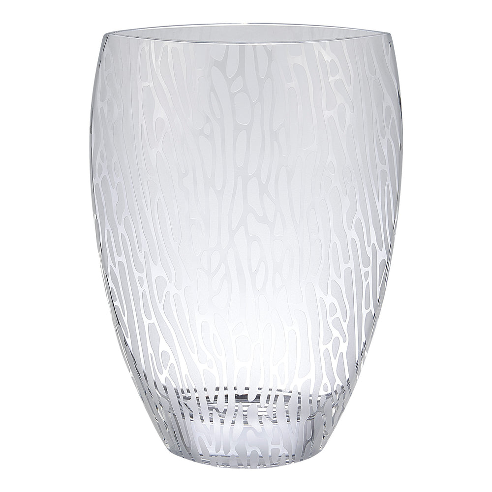 Homeroots 12" Clear And Frosted Abstract Oval Crystal Table Vase  Crystal Glass 476254