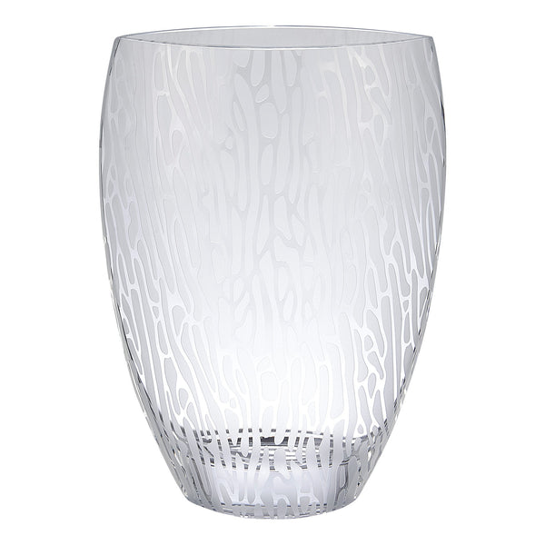 Homeroots 12" Clear And Frosted Abstract Oval Crystal Table Vase  Crystal Glass 476254