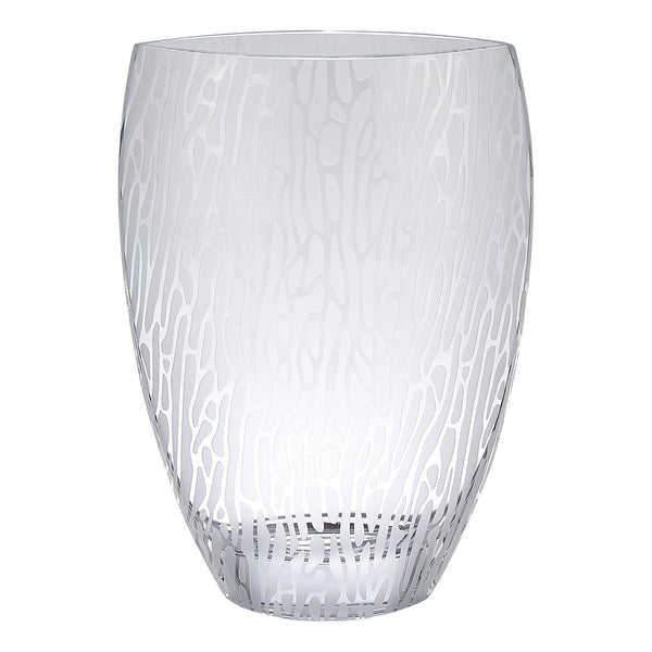 Homeroots 12" Clear And Frosted Abstract Oval Crystal Table Vase  Crystal Glass 476254