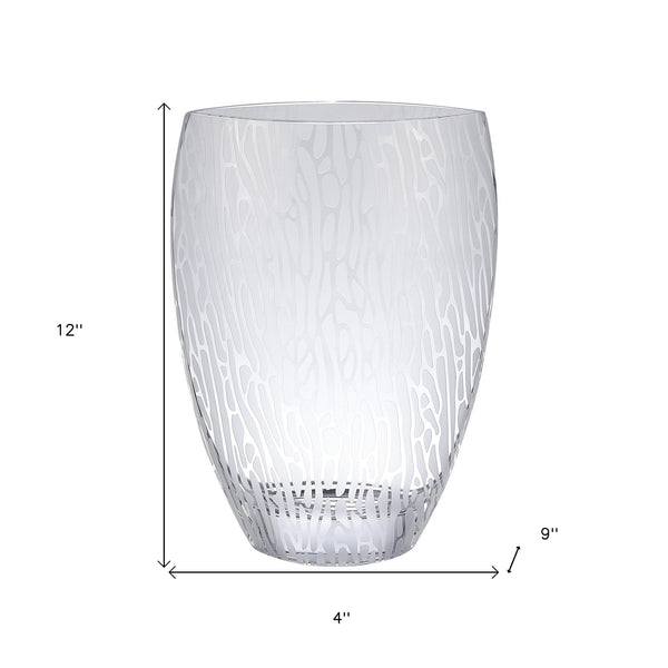 Homeroots 12" Clear And Frosted Abstract Oval Crystal Table Vase  Crystal Glass 476254