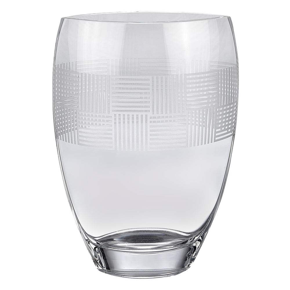 Homeroots 12" Clear With Geometric Pattern Oval Crystal Table Vase  Crystal Glass 476255