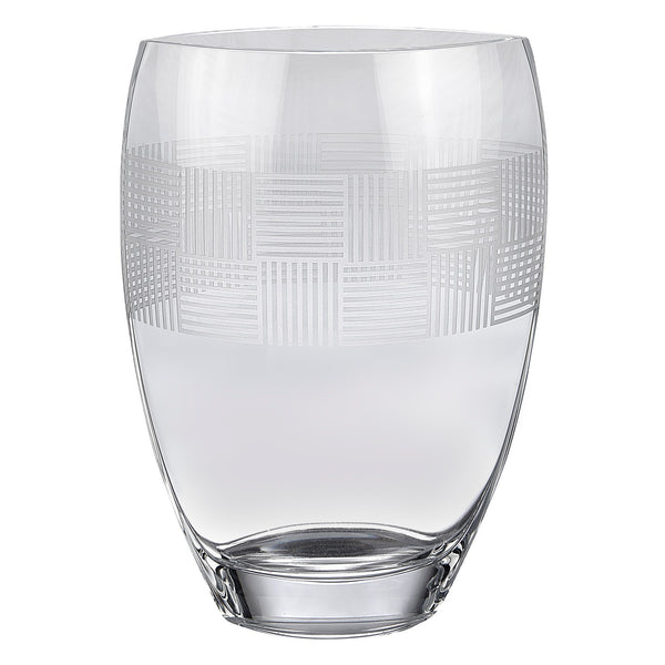 Homeroots 12" Clear With Geometric Pattern Oval Crystal Table Vase  Crystal Glass 476255