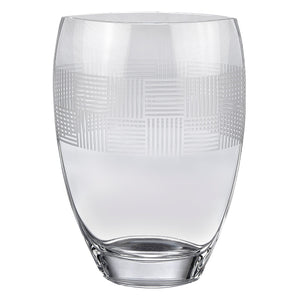 Homeroots 12" Clear With Geometric Pattern Oval Crystal Table Vase  Crystal Glass 476255
