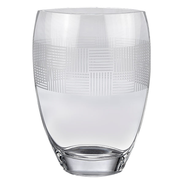 Homeroots 12" Clear With Geometric Pattern Oval Crystal Table Vase  Crystal Glass 476255