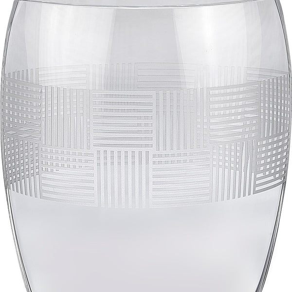 Homeroots 12" Clear With Geometric Pattern Oval Crystal Table Vase  Crystal Glass 476255