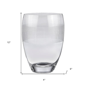 Homeroots 12" Clear With Geometric Pattern Oval Crystal Table Vase  Crystal Glass 476255