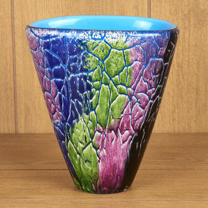 Homeroots 8" Blue And Green Murano Glass Abstract Oval Table Vase  Murano Glass 476256