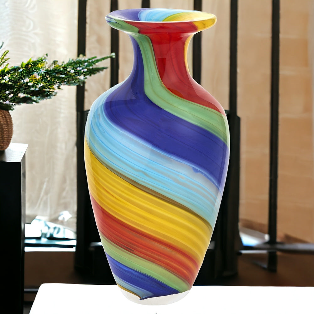 Homeroots 10" Rainbow Murano Glass Abstract Round Table Vase  Murano Glass 476257