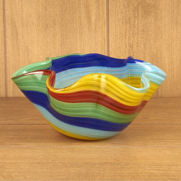 Homeroots 8" Rainbow Murano Glass Wavy Serving Bowl - Stunning Centerpiece For Modern Dining & Home Decor   476258