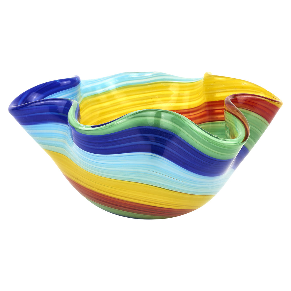 Homeroots 8" Rainbow Murano Glass Wavy Serving Bowl - Stunning Centerpiece For Modern Dining & Home Decor   476258