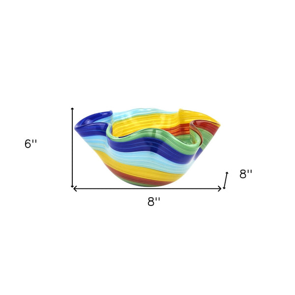 Homeroots 8" Rainbow Murano Glass Wavy Serving Bowl - Stunning Centerpiece For Modern Dining & Home Decor   476258
