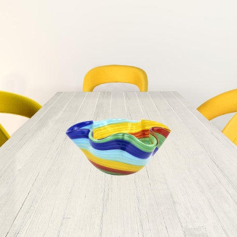 Homeroots 8" Rainbow Murano Glass Wavy Serving Bowl - Stunning Centerpiece For Modern Dining & Home Decor   476258