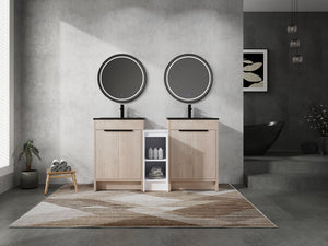 English Elm 60 Inch Freestanding Bathroom Vanity With Black Ceramic Sink, Soft-Close Doors & Storage Solutions W999S00317
