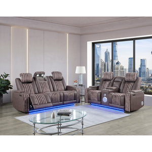 English Elm Duran Power Reclining Sofa with Led Lighting Headrest Usb and Drop Down Table Brown B201P412679