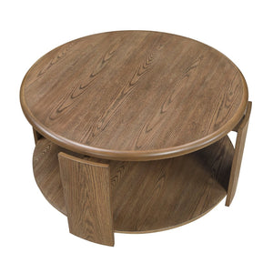 English Elm Stylish Oak Veneer 3 Piece Occasional Set with Swivel Cocktail Table and Open Shelves B011S02495