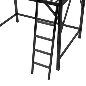 English Elm Full Size Loft Bed with Ladder and Built-In Shelves, Sturdy Metal High Loft for Kids Teens 54" Black W2580P379998