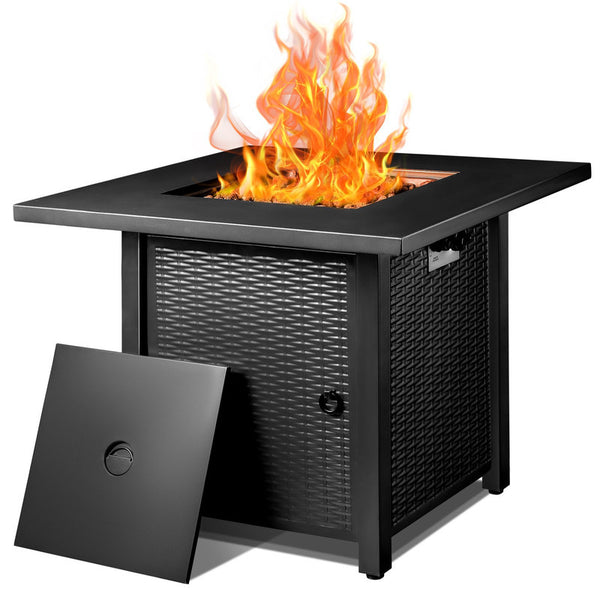 Homeroots 28" Black Stainless Steel Propane Square Fire Pit Table   476310