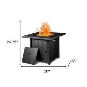 Homeroots 28" Black Stainless Steel Propane Square Fire Pit Table   476310