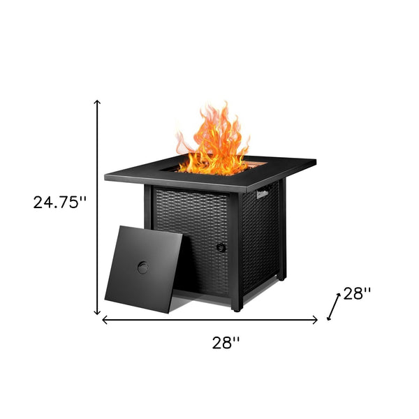Homeroots 28" Black Stainless Steel Propane Square Fire Pit Table   476310