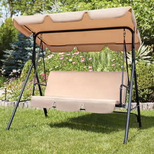 Homeroots 65" Beige Steel Outdoor Swing Chair With Beige Cushion  Steel 476312