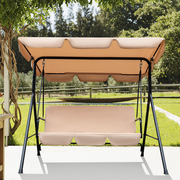 Homeroots 65" Beige Steel Outdoor Swing Chair With Beige Cushion  Steel 476312