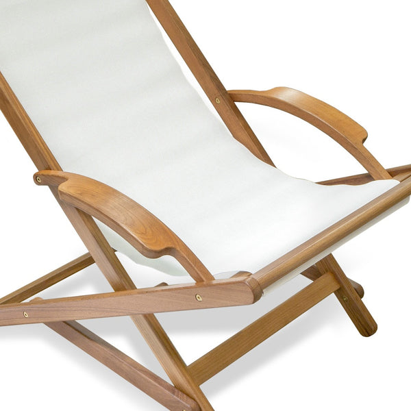 Homeroots 27" White And Natural Wood Solid Wood Indoor Outdoor Deck Chair  Teak 476325