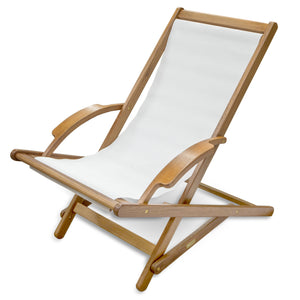 Homeroots 27" White And Natural Wood Solid Wood Indoor Outdoor Deck Chair  Teak 476325