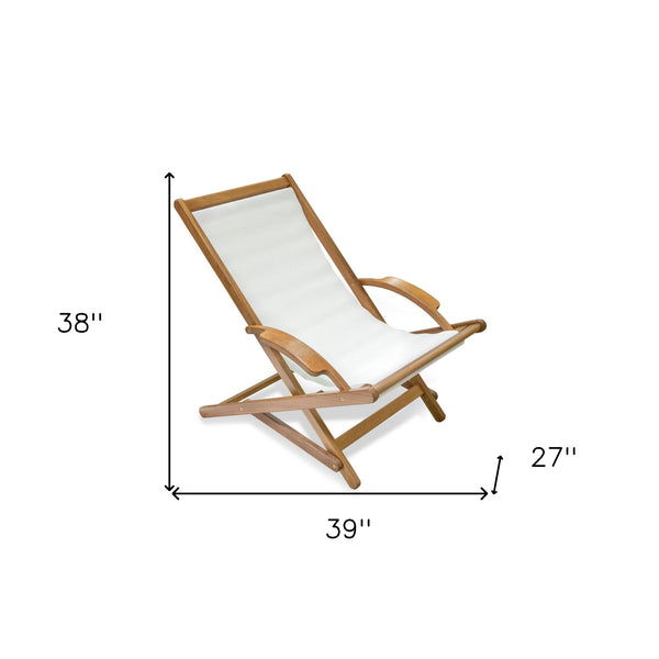 Homeroots 27" White And Natural Wood Solid Wood Indoor Outdoor Deck Chair  Teak 476325