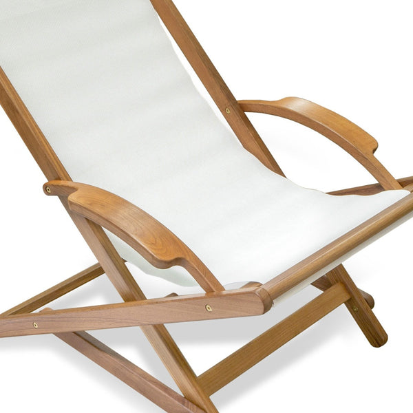 Homeroots 27" White And Natural Wood Solid Wood Indoor Outdoor Deck Chair  Teak 476325