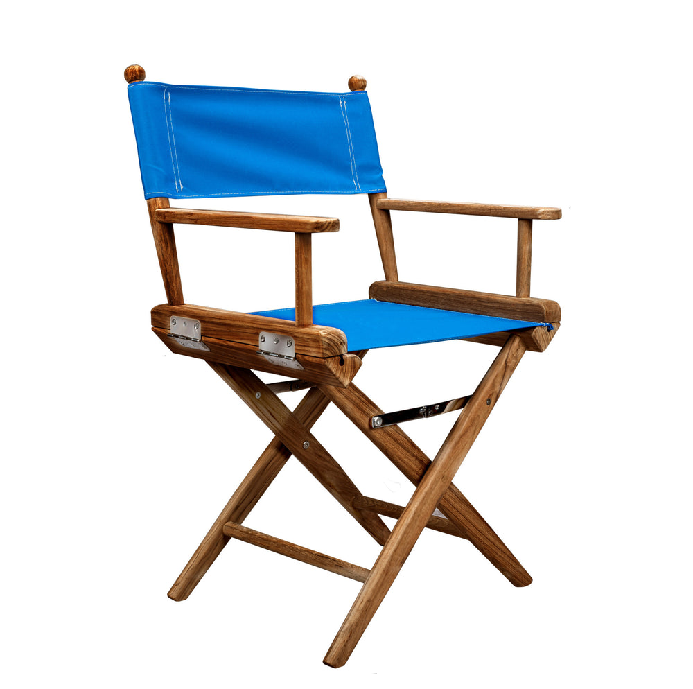 Homeroots 23" Blue And Natural Wood Solid Wood Indoor Outdoor Director Chair  Teak 476326