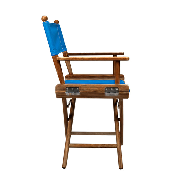 Homeroots 23" Blue And Natural Wood Solid Wood Indoor Outdoor Director Chair  Teak 476326