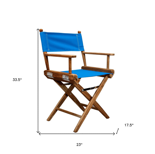 Homeroots 23" Blue And Natural Wood Solid Wood Indoor Outdoor Director Chair  Teak 476326