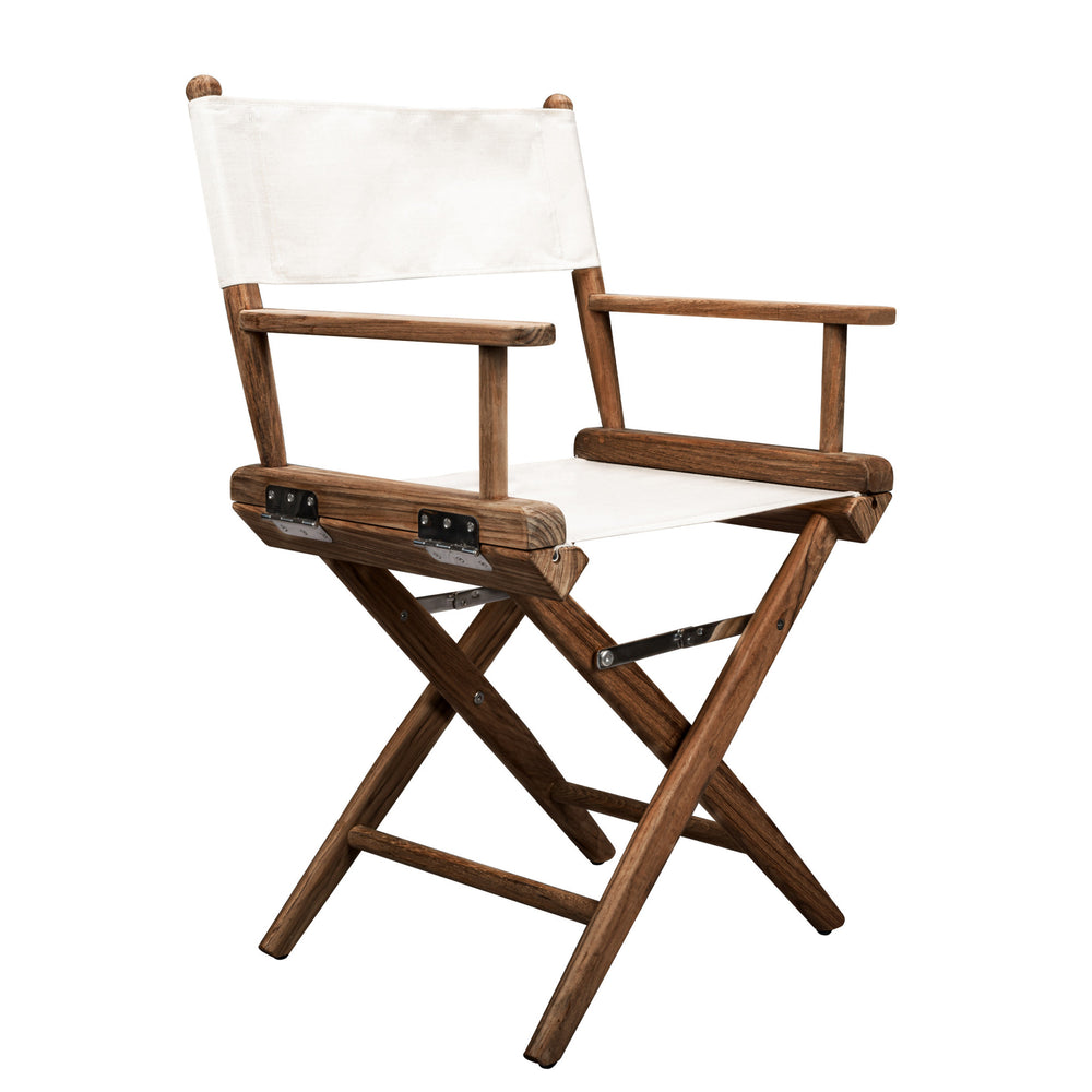 Homeroots 23" Brown And Ivory And Natural Wood Solid Wood Indoor Outdoor Director Chair  Teak 476327