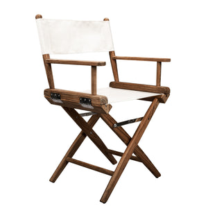 Homeroots 23" Brown And Ivory And Natural Wood Solid Wood Indoor Outdoor Director Chair  Teak 476327