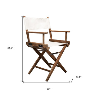 Homeroots 23" Brown And Ivory And Natural Wood Solid Wood Indoor Outdoor Director Chair  Teak 476327