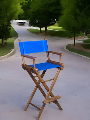 Homeroots 23" Blue And Brown Solid Wood Indoor Outdoor Director Chair  Teak 476328