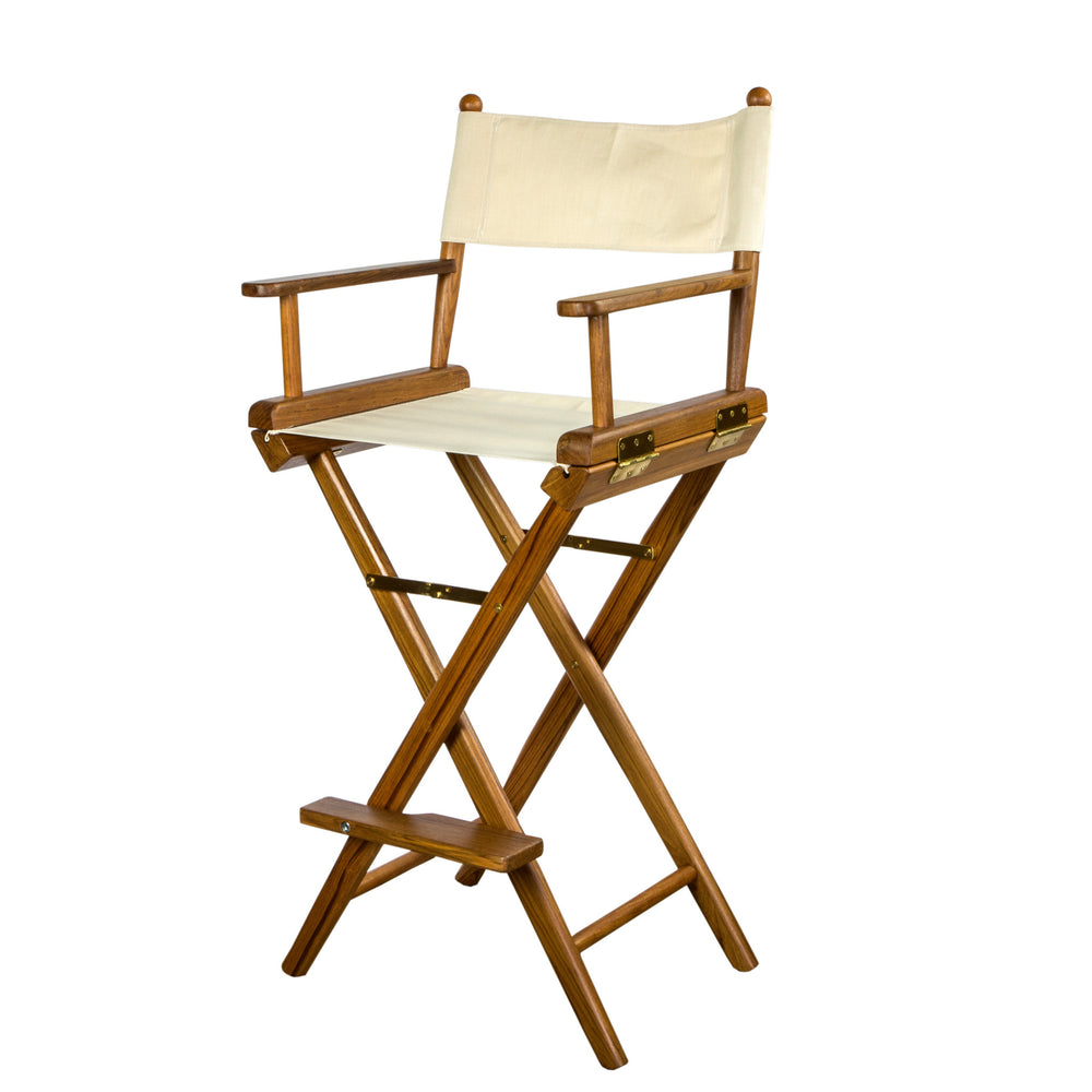 Homeroots 23" Ivory And Brown Solid Wood Indoor Outdoor Director Chair  Teak 476329