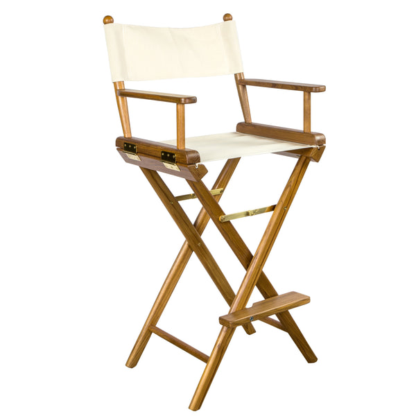 Homeroots 23" Ivory And Brown Solid Wood Indoor Outdoor Director Chair  Teak 476329