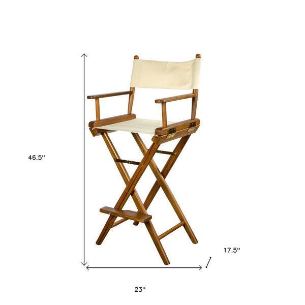 Homeroots 23" Ivory And Brown Solid Wood Indoor Outdoor Director Chair  Teak 476329
