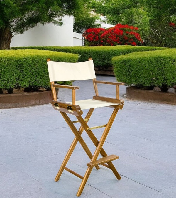 Homeroots 23" Ivory And Brown Solid Wood Indoor Outdoor Director Chair  Teak 476329