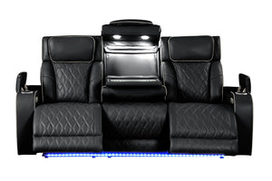 English Elm Fortuner Modern 3PC Upholstery Recliner Living Set with LED, Massage, Wireless Charging & Bluetooth Speakers Black B009S01802