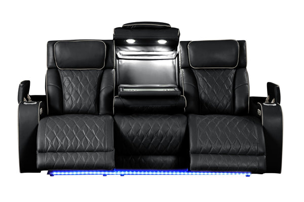 English Elm Fortuner Modern 3PC Upholstery Recliner Living Set with LED, Massage, Wireless Charging & Bluetooth Speakers Black B009S01802