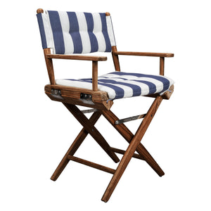 Homeroots 23" Blue And White And Natural Wood Solid Wood Indoor Outdoor Director Chair With Blue And White Cushion  Teak 476330
