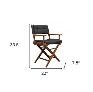 Homeroots 23" Black And Natural Wood Solid Wood Indoor Outdoor Director Chair With Black Cushion  Teak 476331