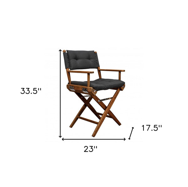 Homeroots 23" Black And Natural Wood Solid Wood Indoor Outdoor Director Chair With Black Cushion  Teak 476331