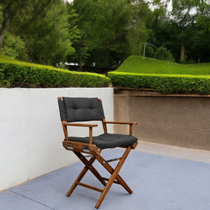 Homeroots 23" Black And Natural Wood Solid Wood Indoor Outdoor Director Chair With Black Cushion  Teak 476331