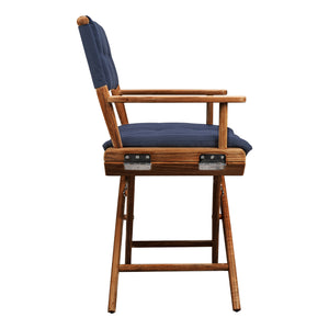 Homeroots 23" Navy Blue And Brown Solid Wood Indoor Outdoor Director Chair With Navy Blue Cushion  Teak 476332