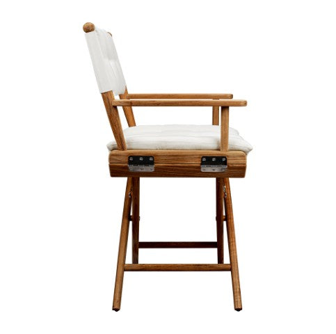 Homeroots 23" Natural Solid Wood Outdoor Folding Director Chair With Cream Cushion - Stylish Comfort For All Occasions  Solid Wood 476333